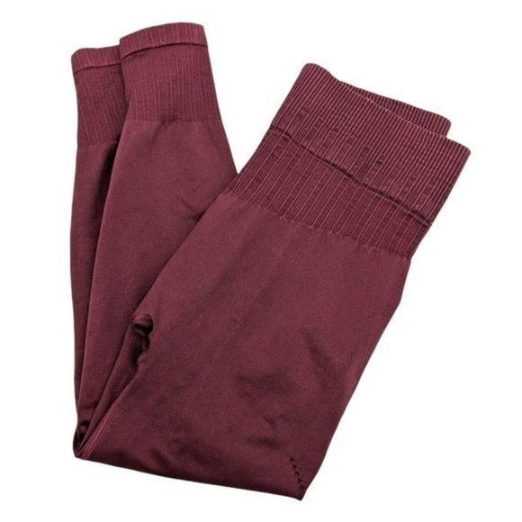 JoyLab High Rise Ribbed Seamless Leggings Womens L Burgundy Port Royal New - Picture 6 of 8